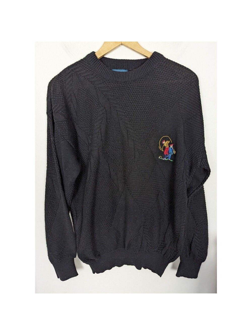 Vintage Jantzen Sweater Women's Large L Black Golf Embroidered